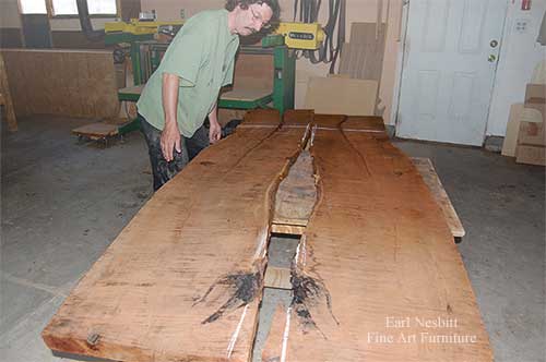 Earl with raw mesquite slabs for this live edge dining table